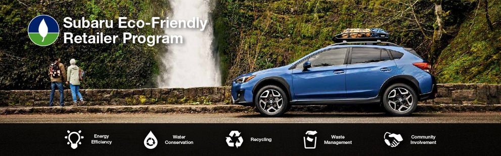 The Subaru Eco-Friendly Retailer Program logo with a blue Subaru and eco icons at bottom. | Wallace Subaru - Johnson City in Johnson City TN