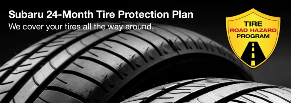 Subaru tire with 24-Month Tire Protection and road hazard program logo. | Wallace Subaru - Johnson City in Johnson City TN