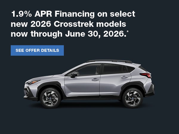 1.9% APR FInancing on select new 2026 Crosstrek models