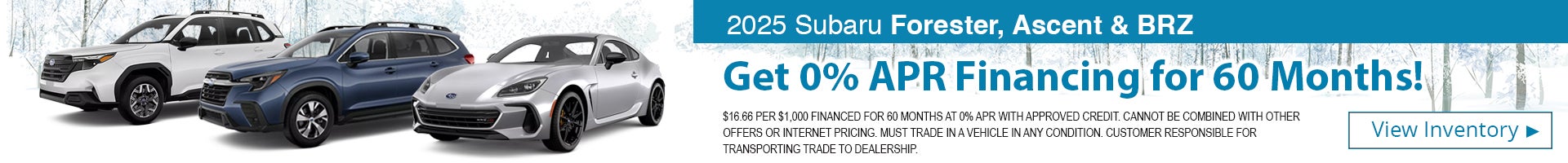 2025 Subaru Forester, Ascent & BRZ