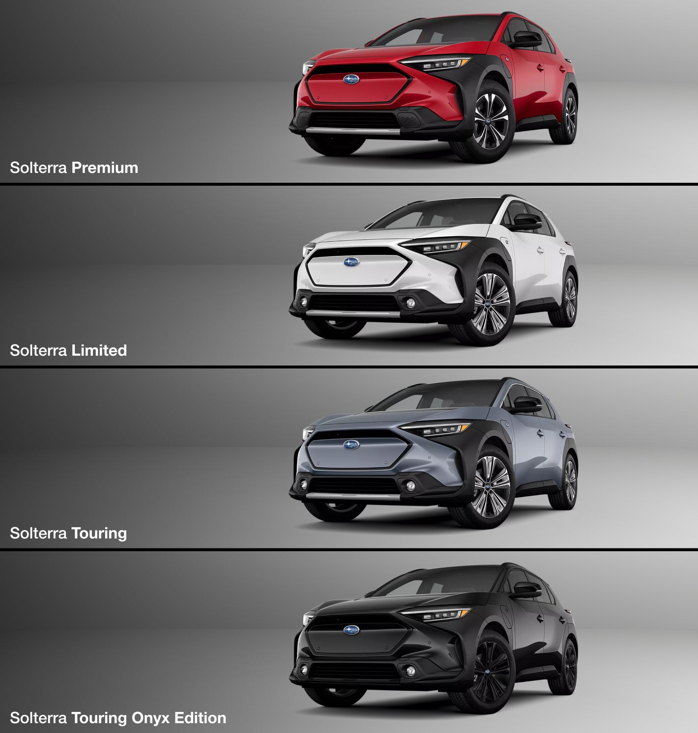Subaru Solterra electric SUV trim levels: Premium, Limited, Touring, and Onyx Edition