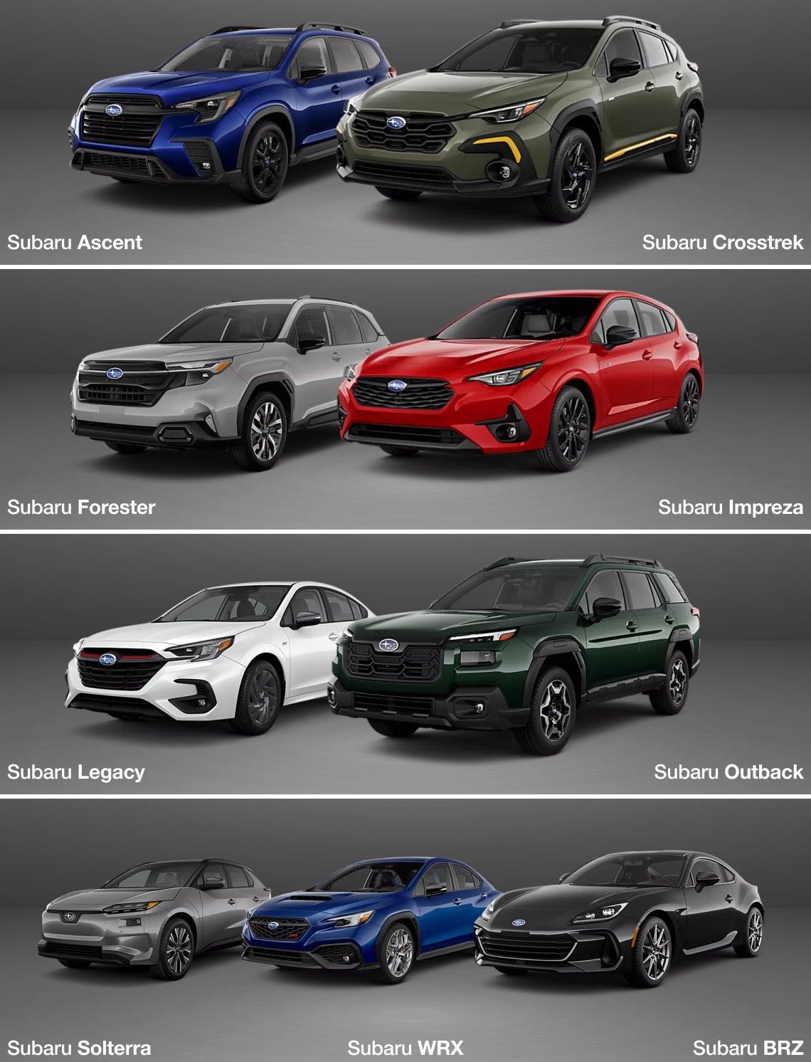 Different Subaru Models available